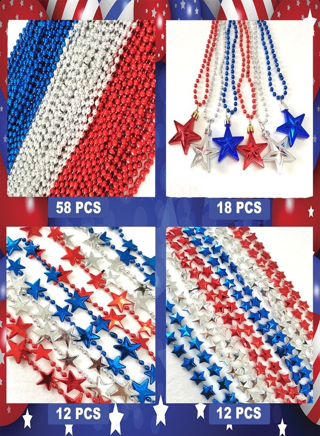 Becfupo 100 Pcs 4th of July Beaded Necklaces Bulk, Red Blue Silver Metallic Patriotic Beads Necklaces For 4th of July Decoration, Independence Day Parade, Patriotic Events - Image 2